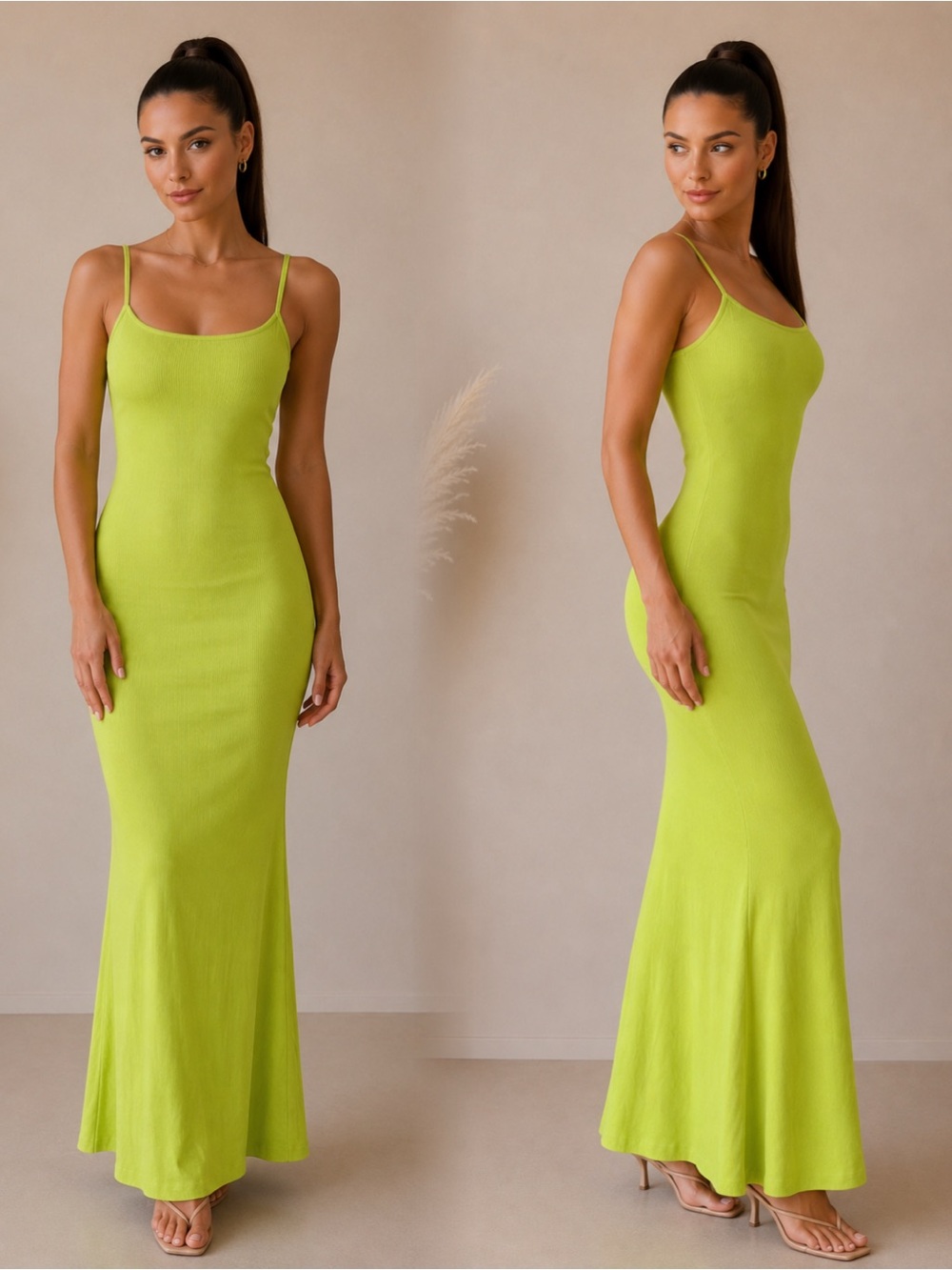 Sleeveless Lime Green Maxi Dress - Slim Fit